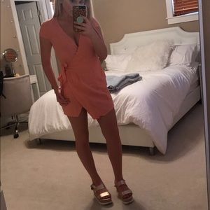 Peach Linen Wrap Dress